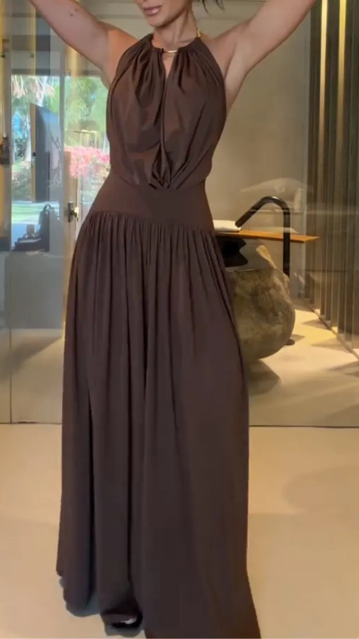 Halter Neck Ruched Wide Leg Jumpsuit