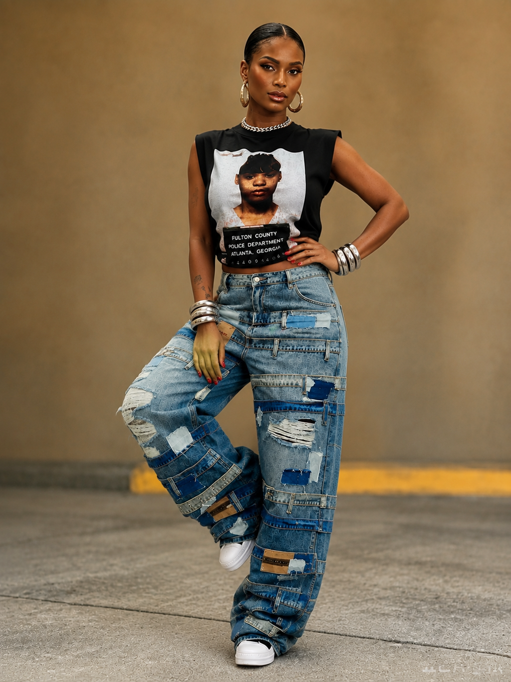 Patch Strap Cargo Denim Pants