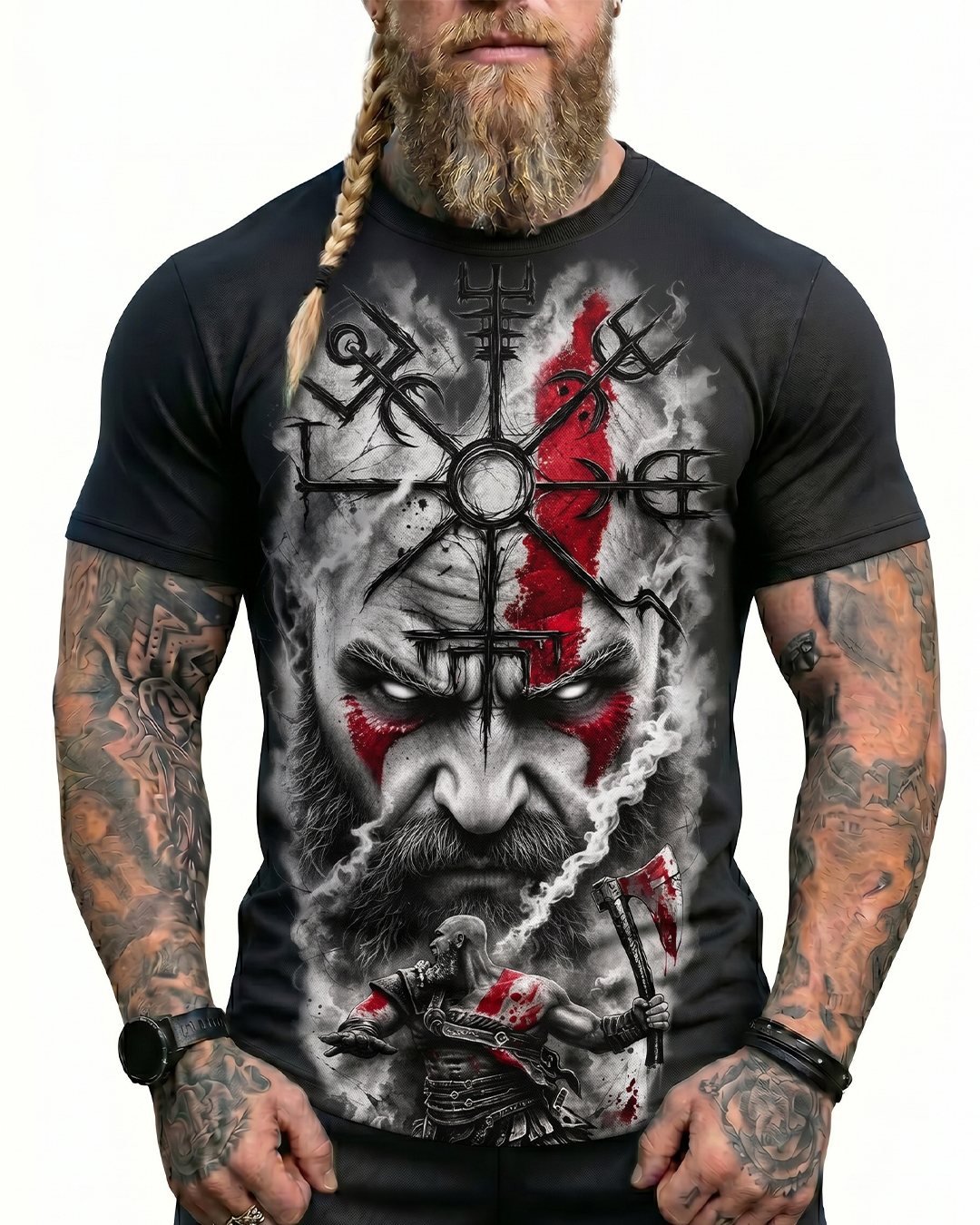 Men's Summer Viking Odin Print Short-Sleeve T-Shirt  8623