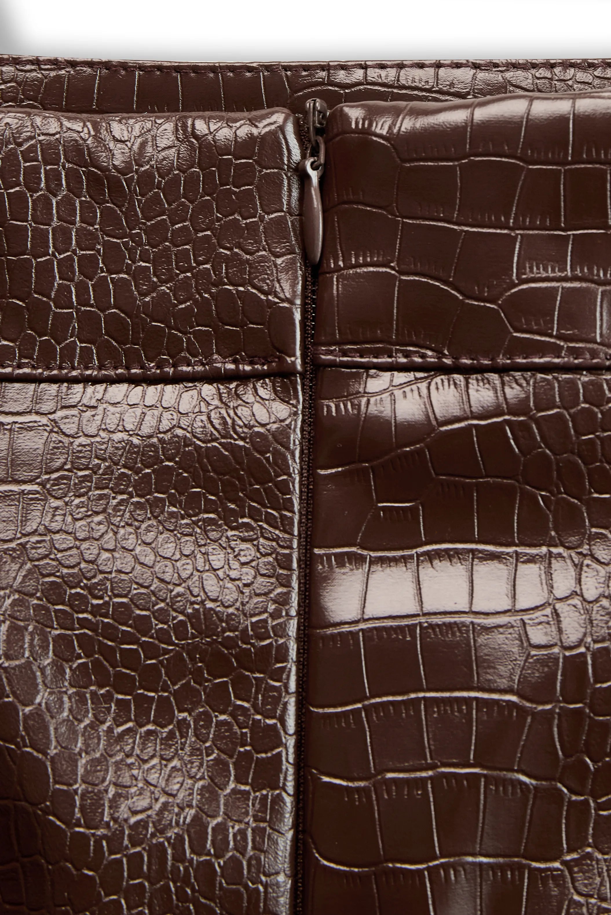 Luxury Fashion Crocodile Pattern Mocha Brown Faux Leather Skirt