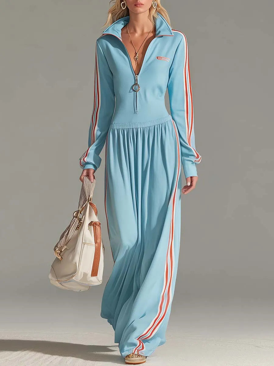 Women Zip-Up Sporty Long Sleeve Athleisure Dress