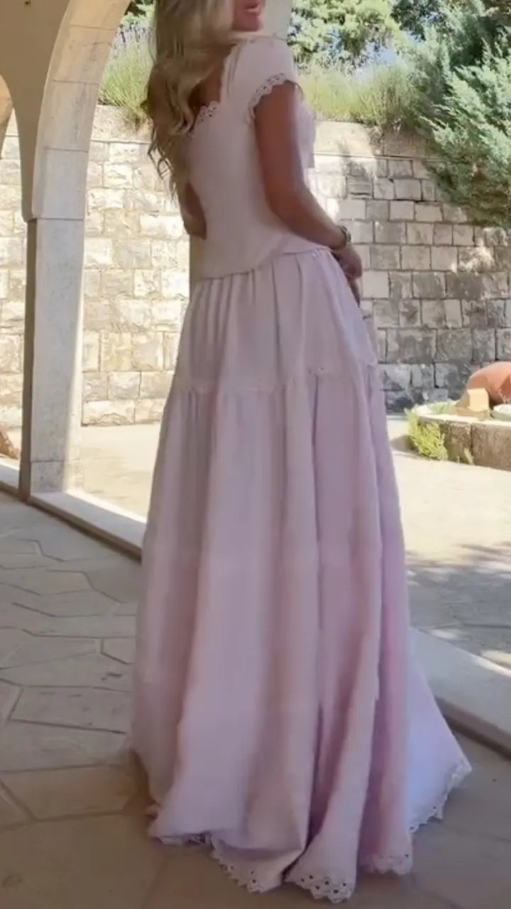 Eyelet Lace Corset Top & Tiered Maxi Skirt Set