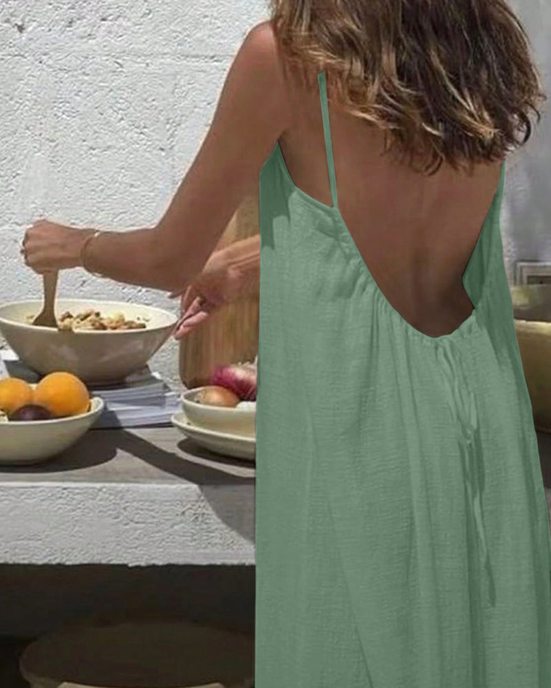 Women Elegant Solid Color Backless Slip Dress(Buy 2 Save $5 )(Buy 3 Save $10)(Buy 4 Save $15)