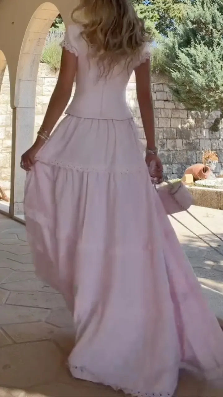 Eyelet Lace Corset Top & Tiered Maxi Skirt Set
