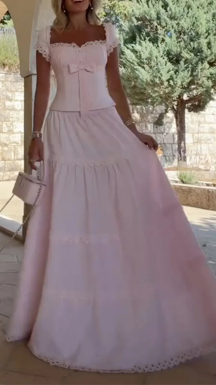 Eyelet Lace Corset Top & Tiered Maxi Skirt Set