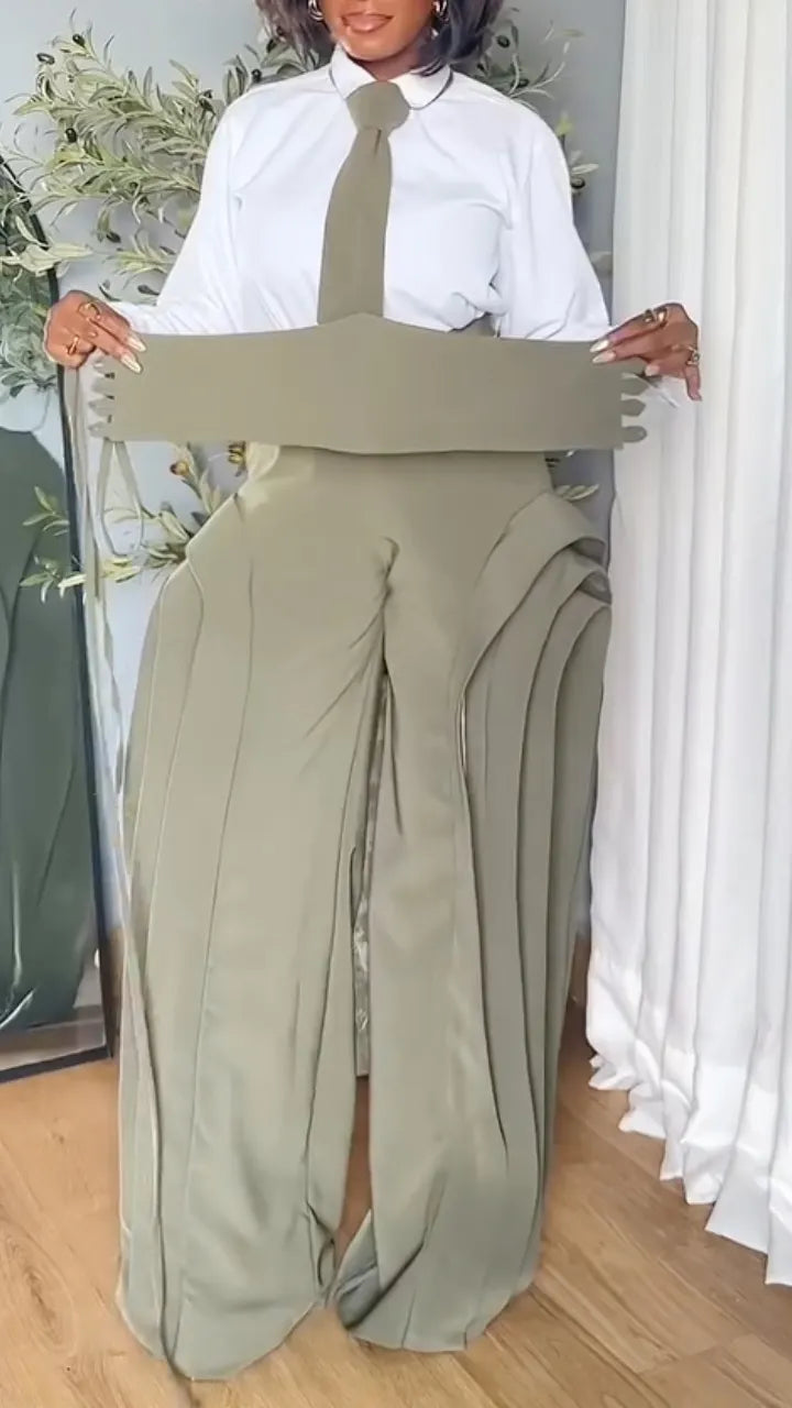 Olive Cropped Lapel Blazer Layer Flare Pant Suit Set(Buy 1 Free Shipping)