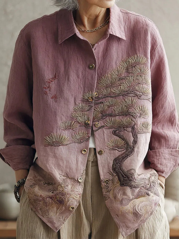 Women's Japanese Floral Art Button Down Comfy Shirt