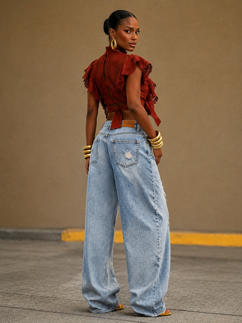 Light Wash Small Ripped Wide Leg Jeans