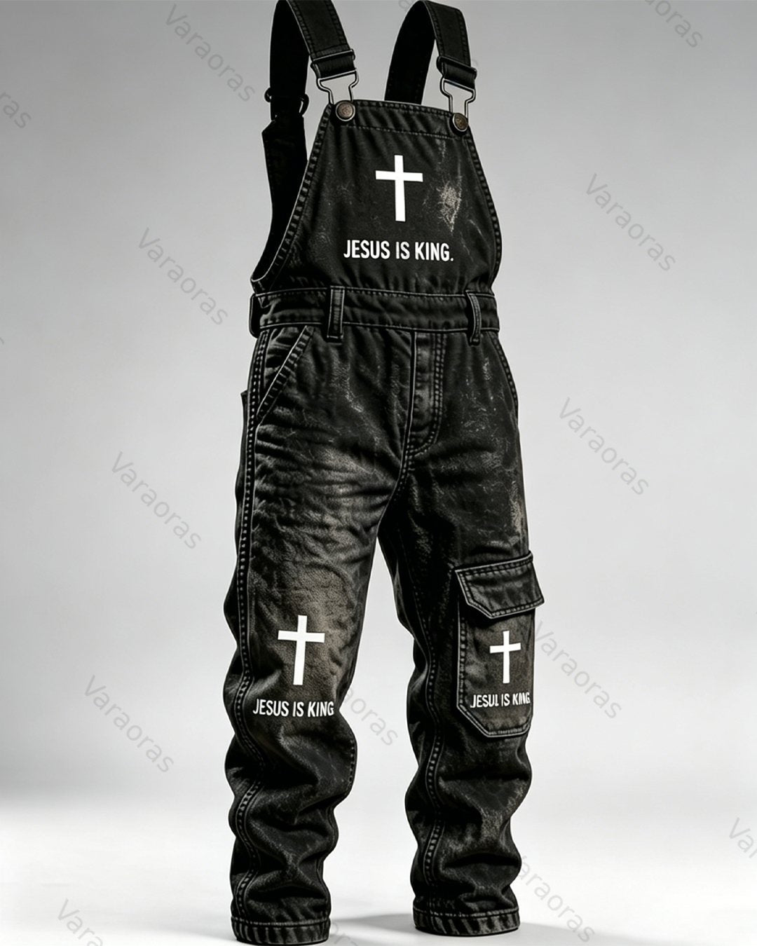 Men's Summer Fashion Faith Cross Print Overalls 7108