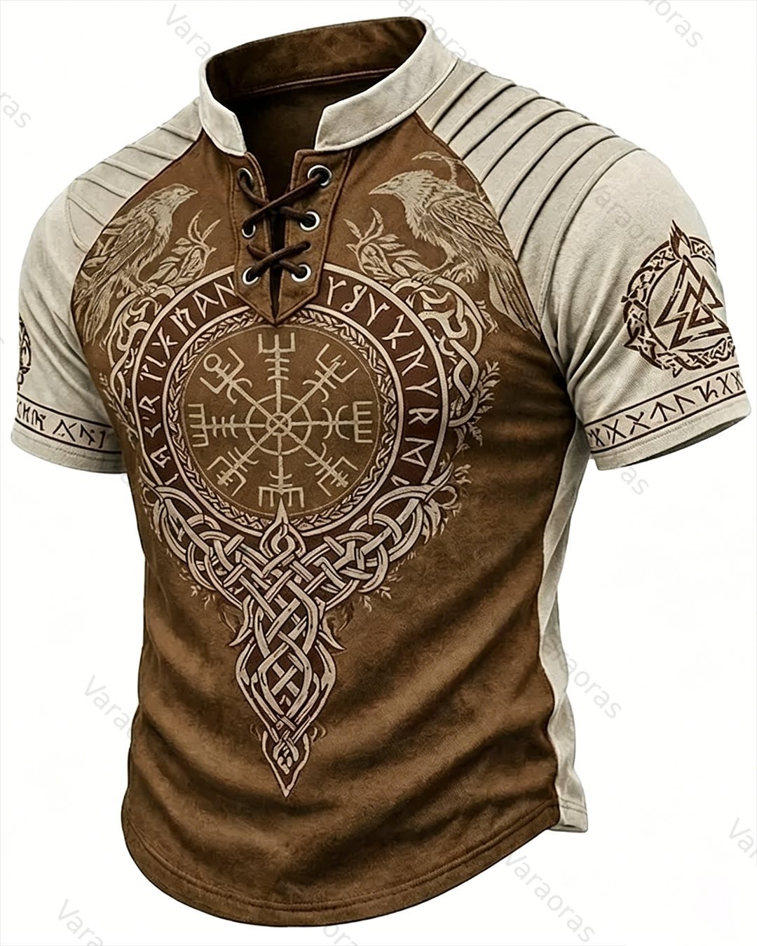 Men's Viking Print Short-Sleeve Henley T-Shirt 7386