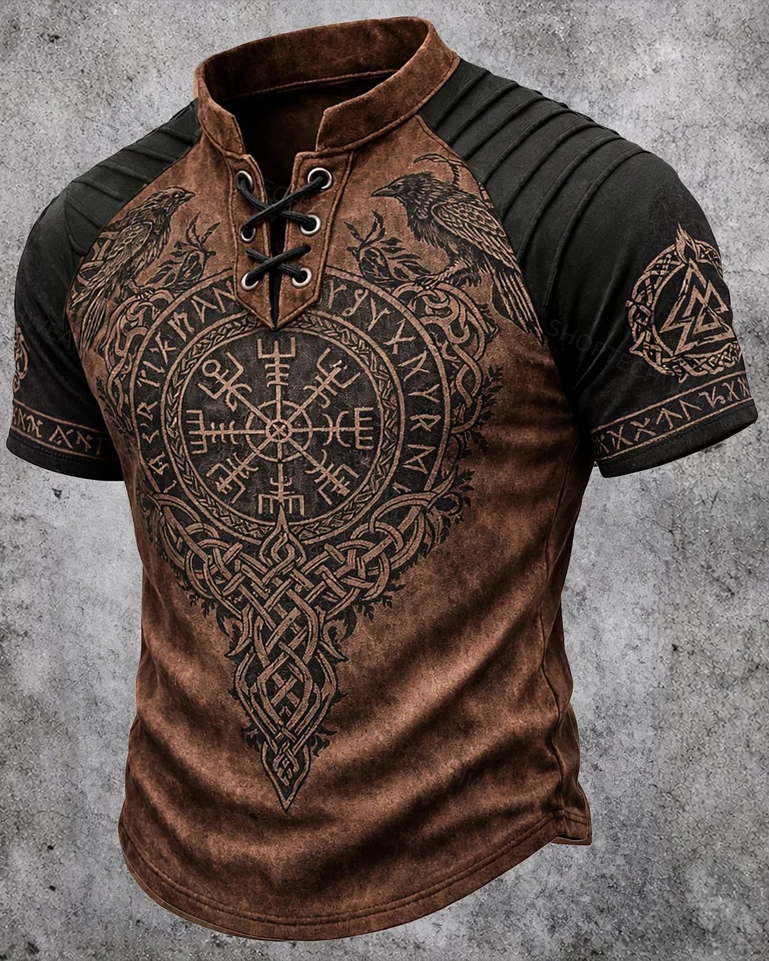 Men's Viking Print Short-Sleeve Henley T-Shirt 7386