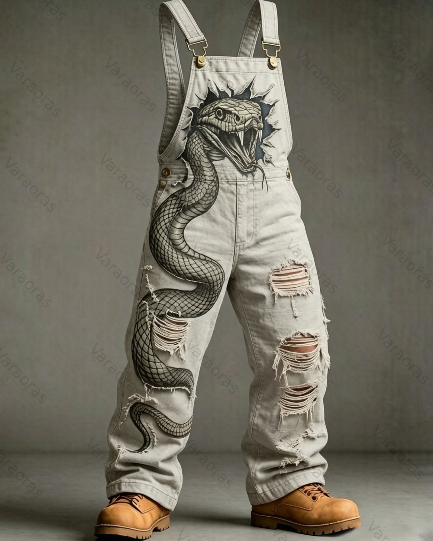 Men's Summer Outdoor Fashion: Viking Snake-Head Embroidered Overalls6339