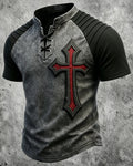 Men's Viking Cross Print Short-Sleeve Henley T-Shirt 8515