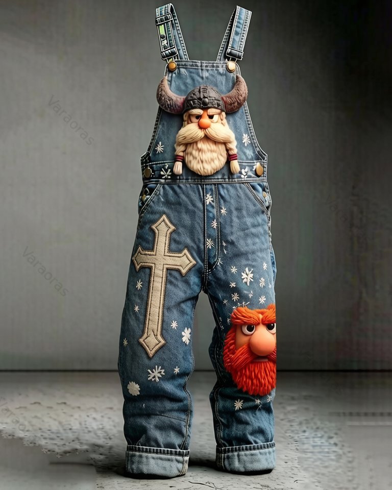Men's Summer Outdoor Fashion Viking Cross Embroidered Overalls 9014