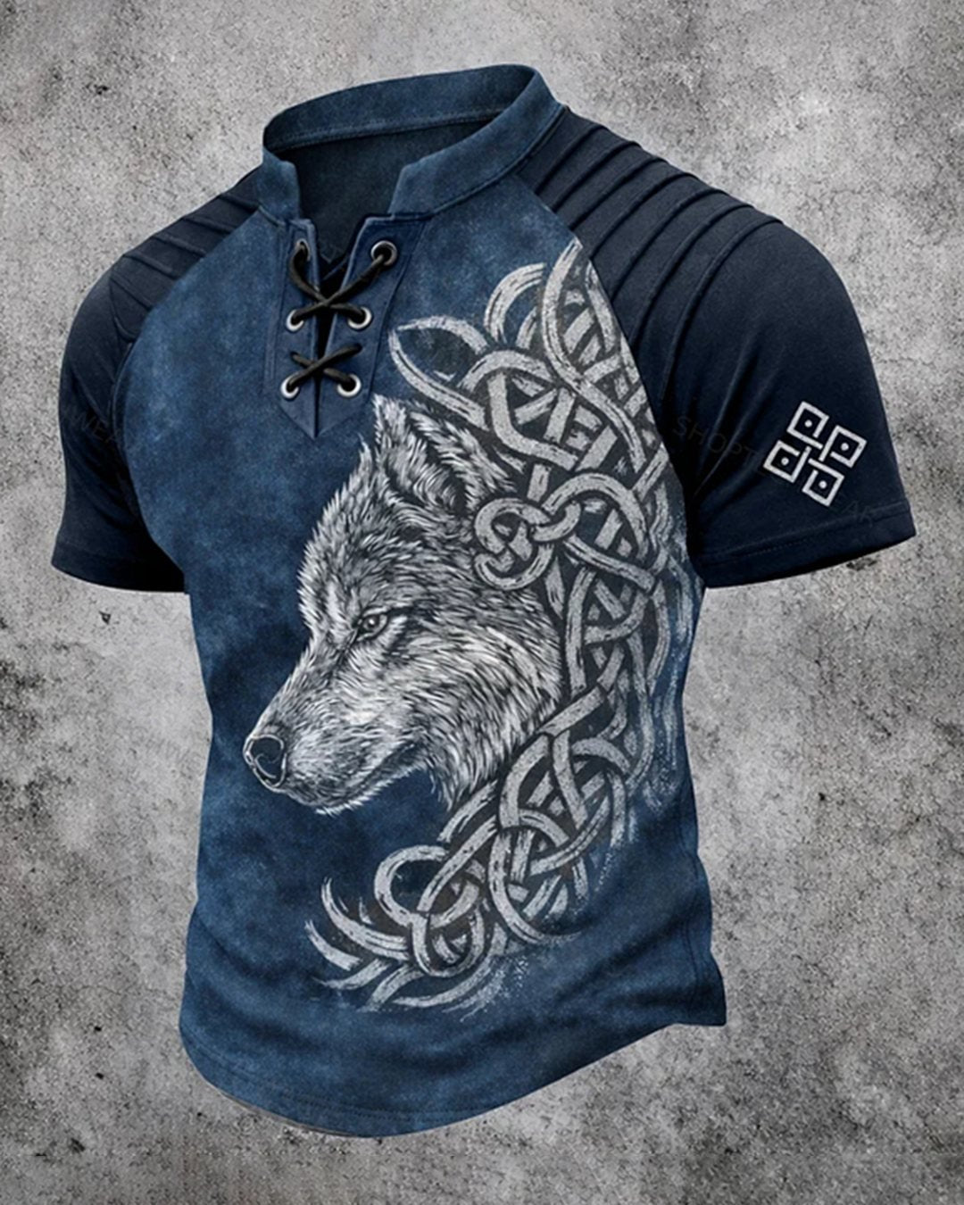 Men's Viking Wolf Symbol Print Short-Sleeve Henley T-Shirt 3246