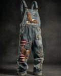 Men's Summer Outdoor Casual Independence Day 3D Embroidered Denim Jumpsuit Overalls 5532