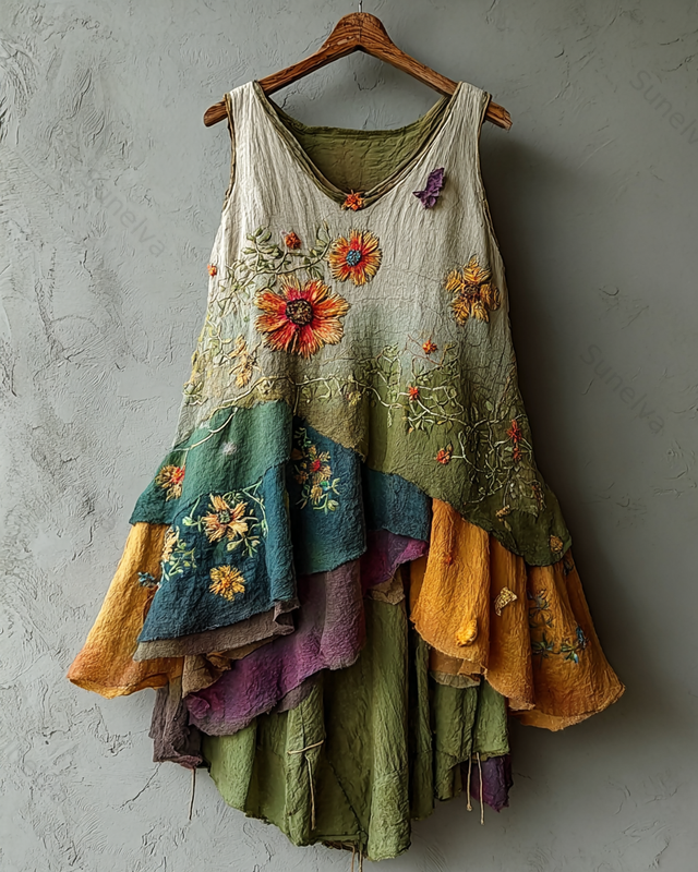 Vintage color-blocked floral top 7428