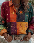 Women's Summer Star and Moon-Themed Embroidered Shirt 9634