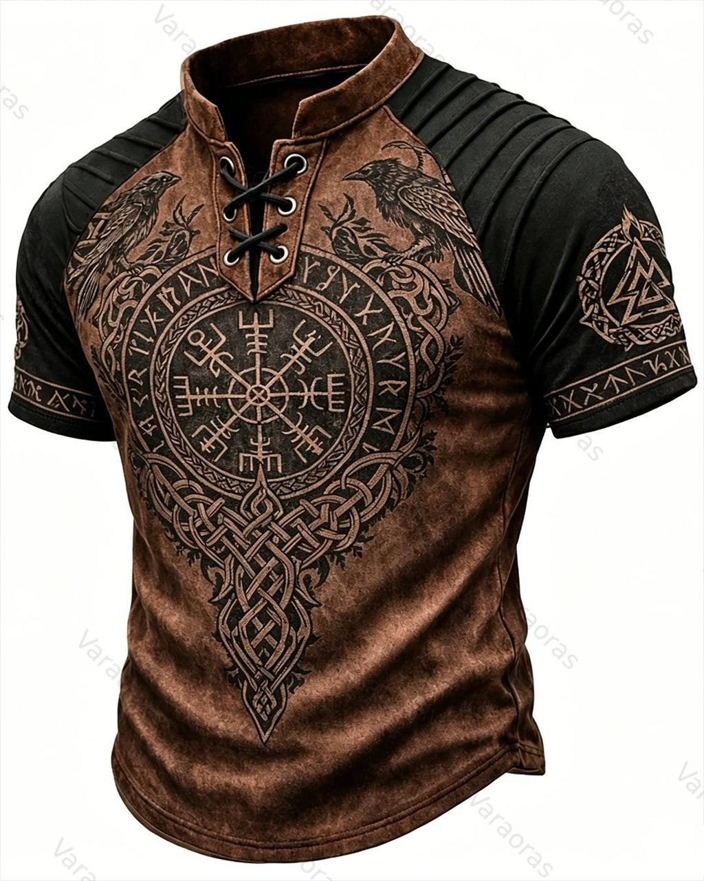Men's Viking Print Short-Sleeve Henley T-Shirt 7386