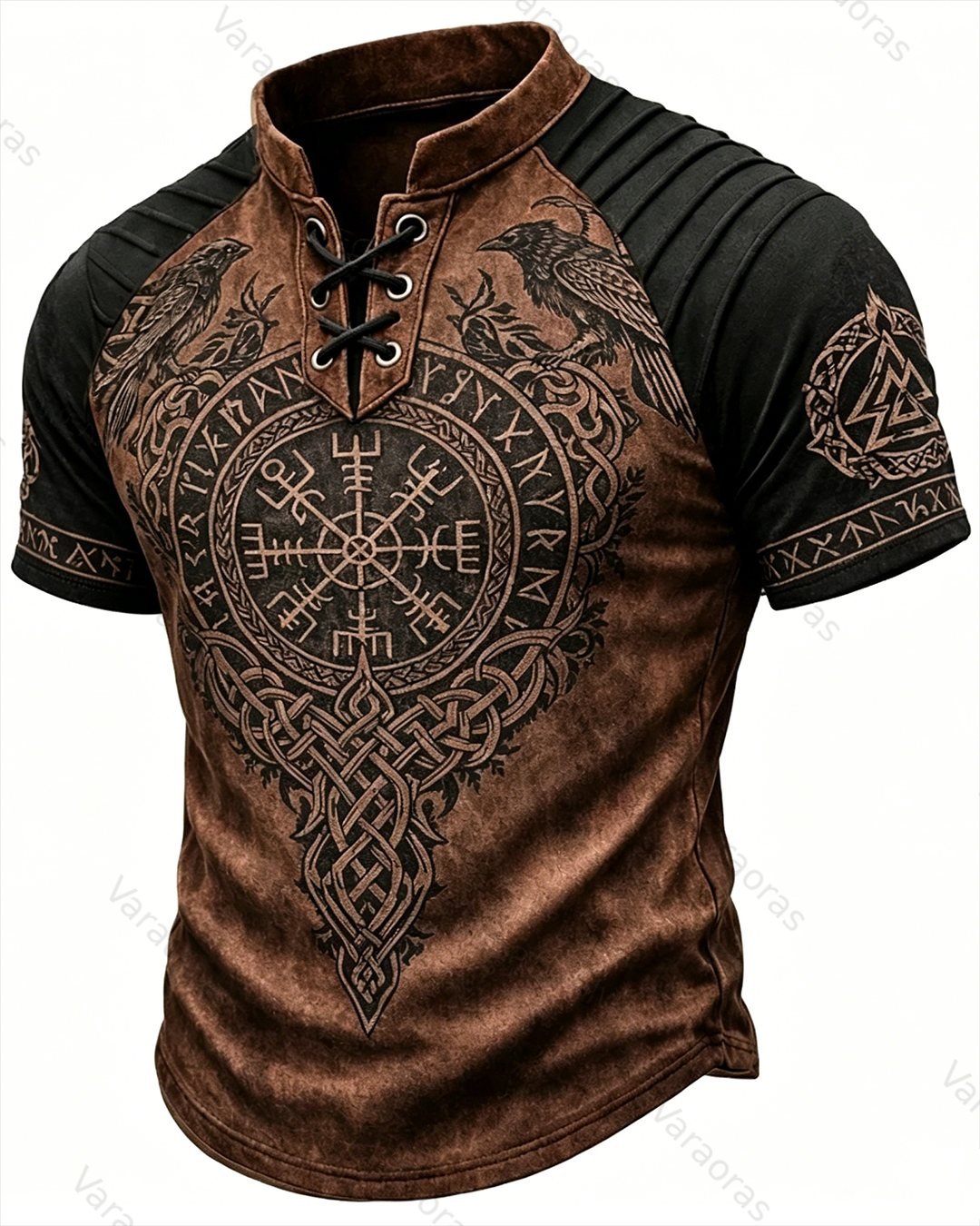 Men's Viking Print Short-Sleeve Henley T-Shirt 7386