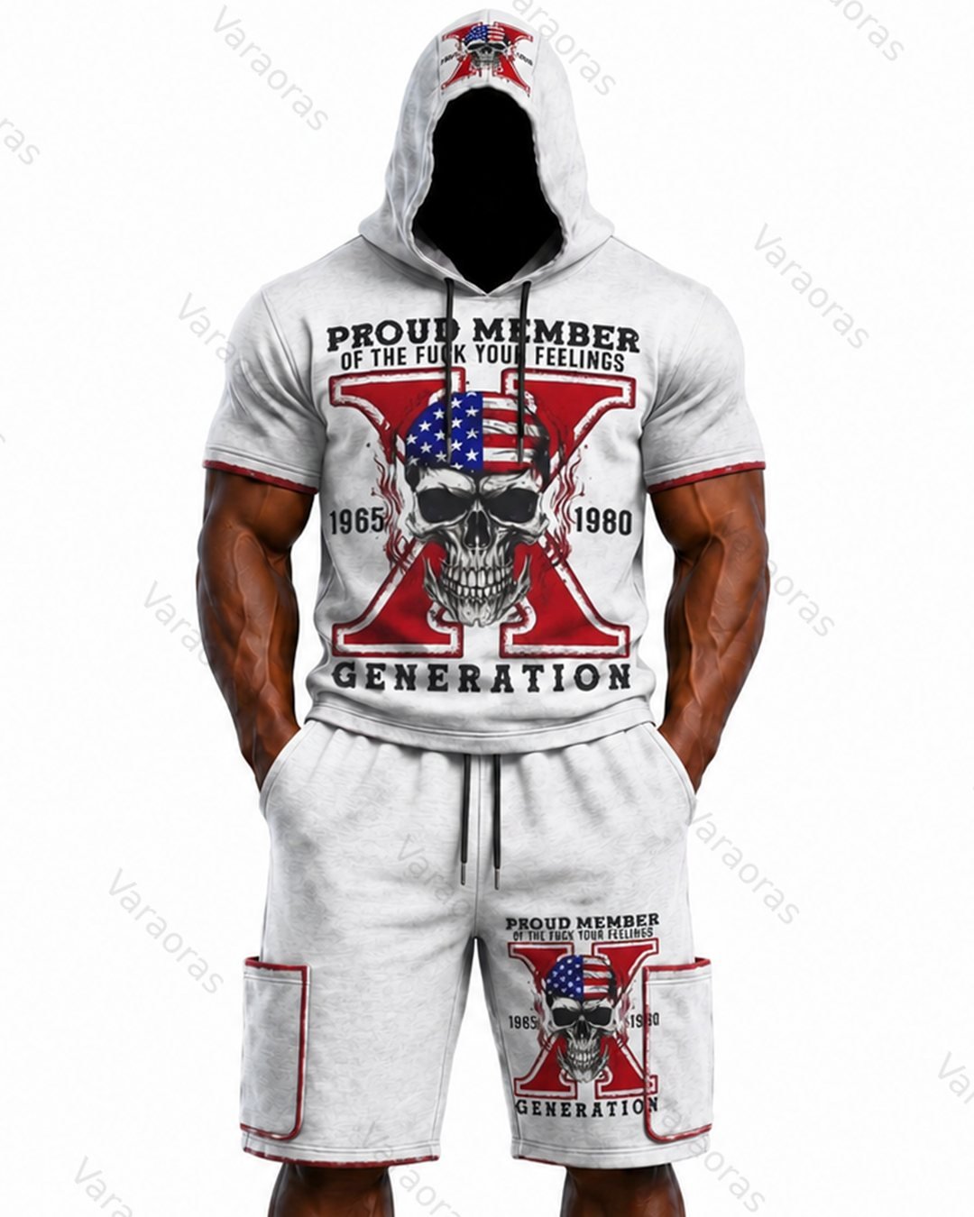 Men's Fashion Skull Print Hoodie & Pants Two-Piece Set 8504