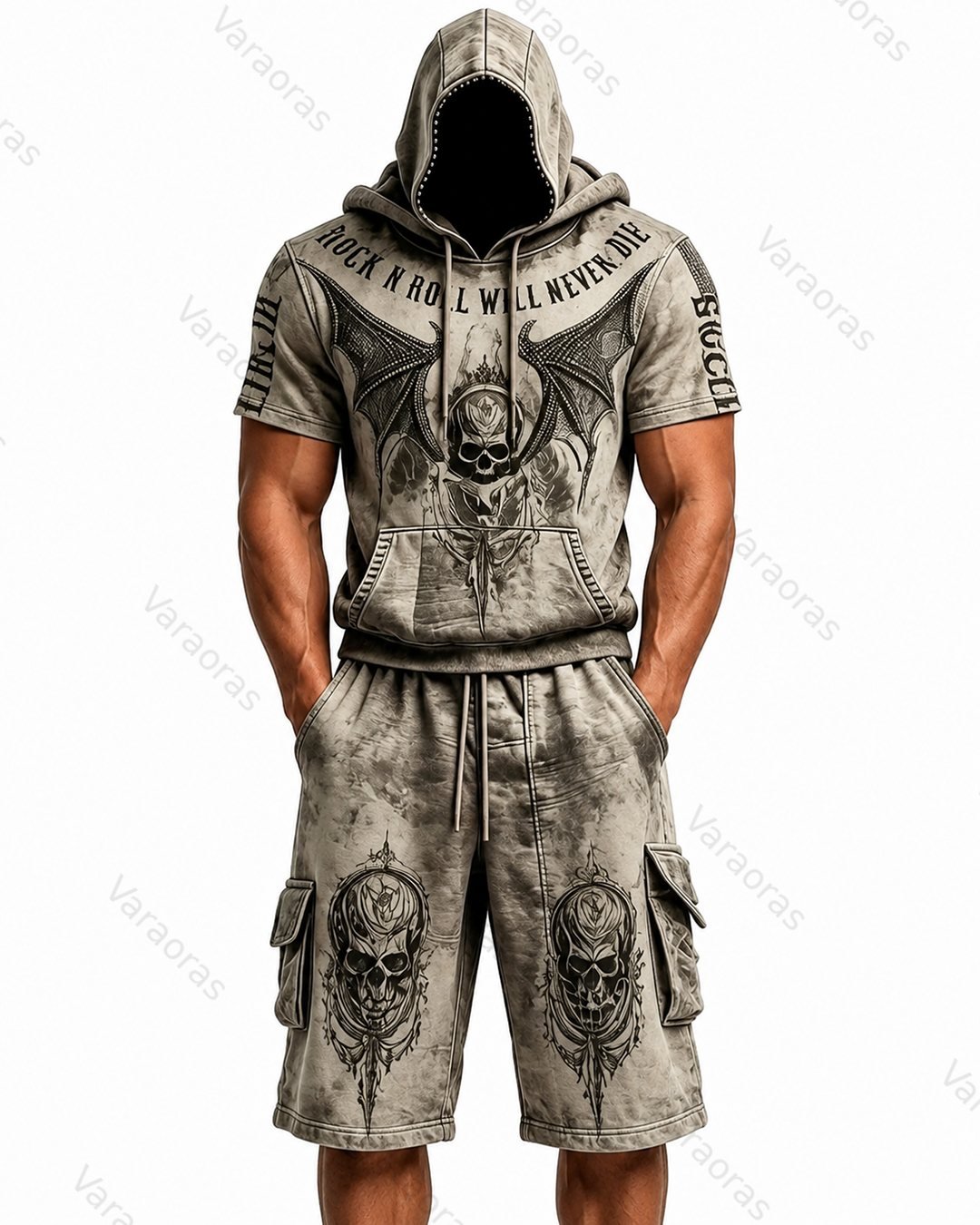 Men's Color-Block Skull-Embroidered Hoodie & Pants Two-Piece Set 5752