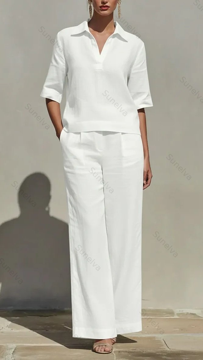 New Arrivals🔥Women's Solid Cotton Linen Two-Piece Set 66fd