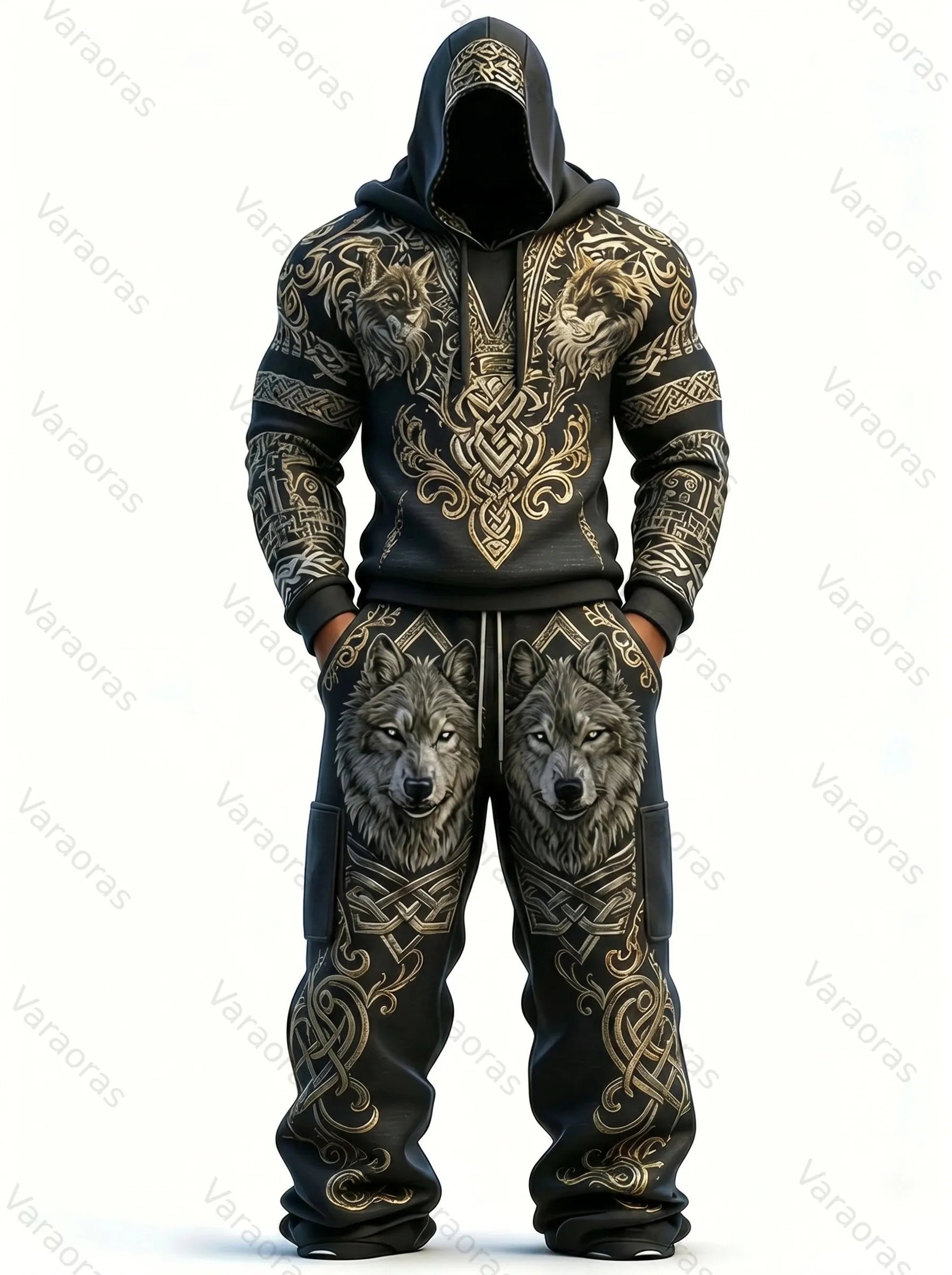 Men's Fashion Embroidered Hoodie and Pants Two-Piece Set  2906