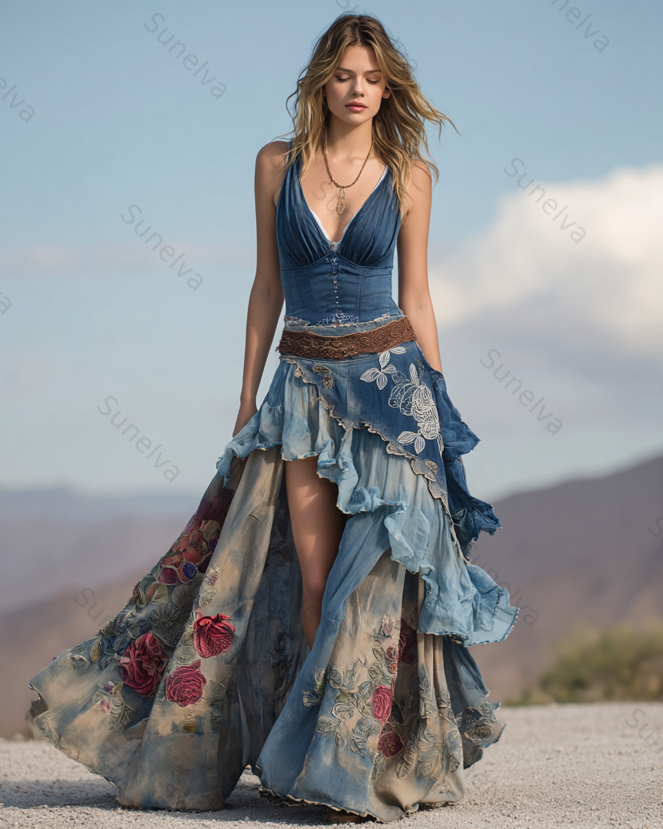 Summer outdoor ruffle patchwork dress7091