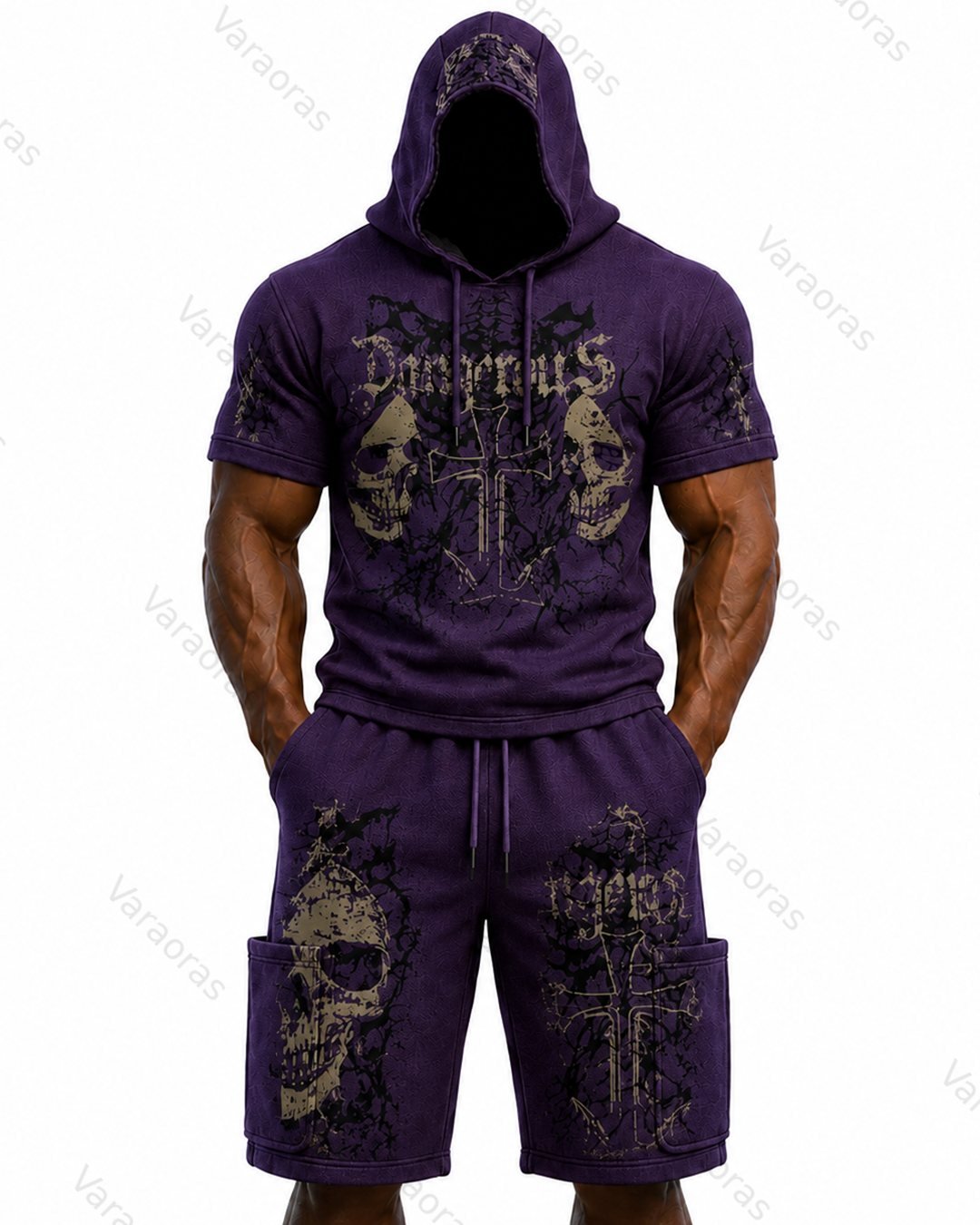 Men's Fashion Skull Print Hoodie & Pants Two-Piece Set 9043