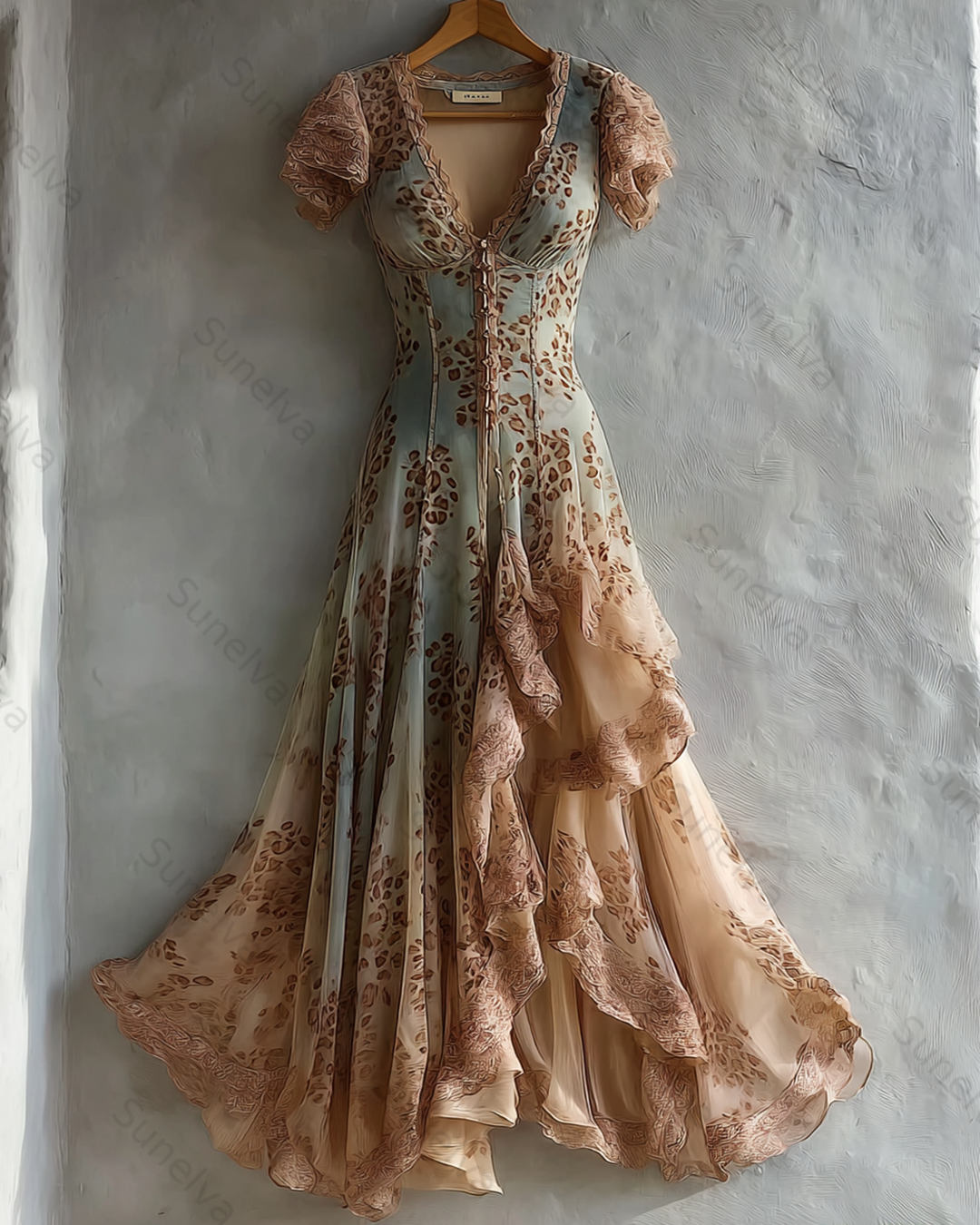 Women's Elegant Gradient Leopard Print Irregular Mesh Dress 5921