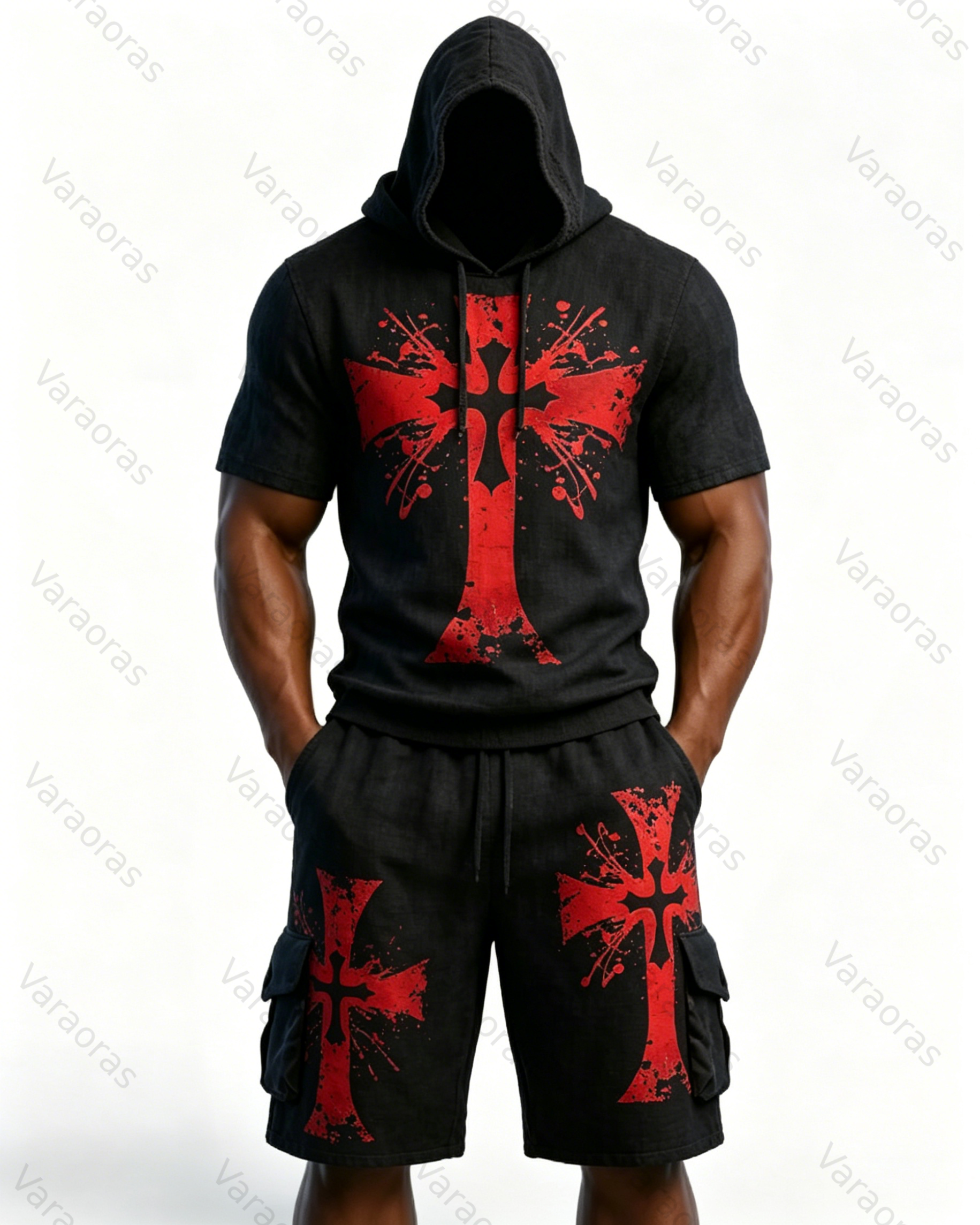 Men's Fashion Color-Block Embroidered Hoodie and Pants Two-Piece Set 7110