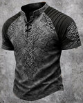 Men's Vintage Viking Celtic Knot Print Short-Sleeve Henley T-Shirt 5988