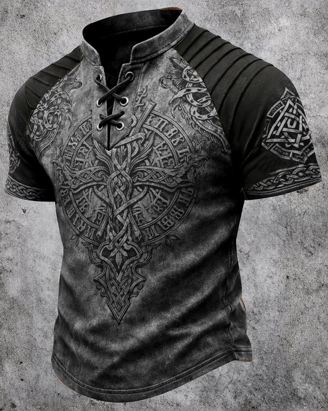 Men's Vintage Viking Celtic Knot Print Short-Sleeve Henley T-Shirt 5988