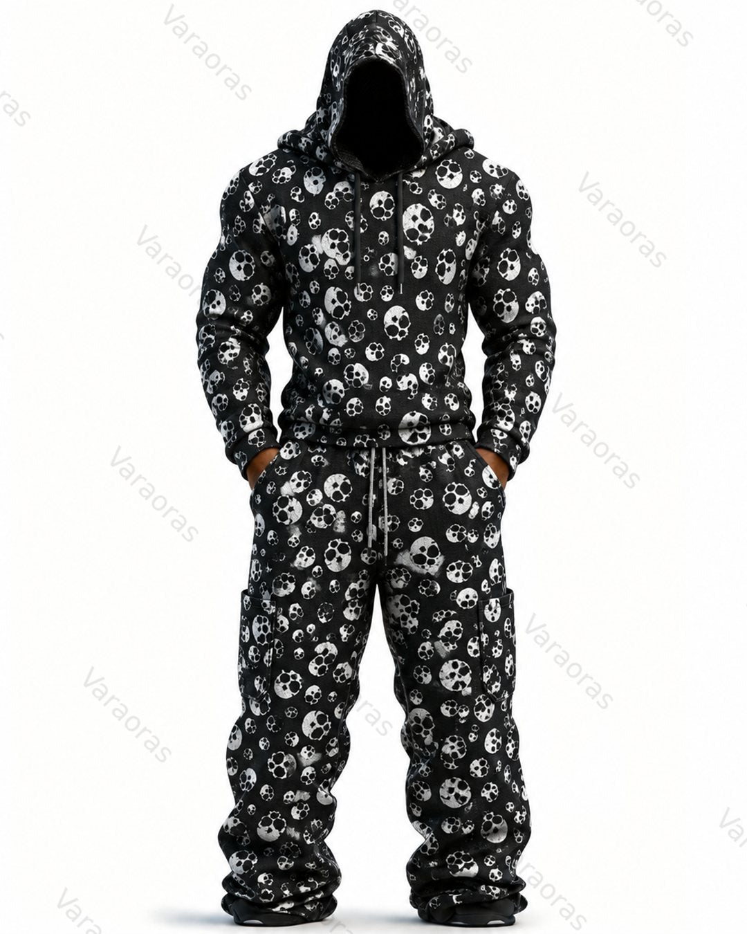 Men's Fashion Skull Print Hoodie & Pants Two-Piece Set 2335