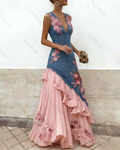 Women's Vacation Irregular Ruffle Flowers Embroidery Dress 2078