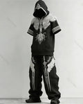 Men's Nordic Viking style cross-adorned short-sleeved shirt and trousers two-piece set 1504