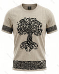 Men's Fashionable Viking Contrast Color Tree of Life Embroidered T-shirt 5581