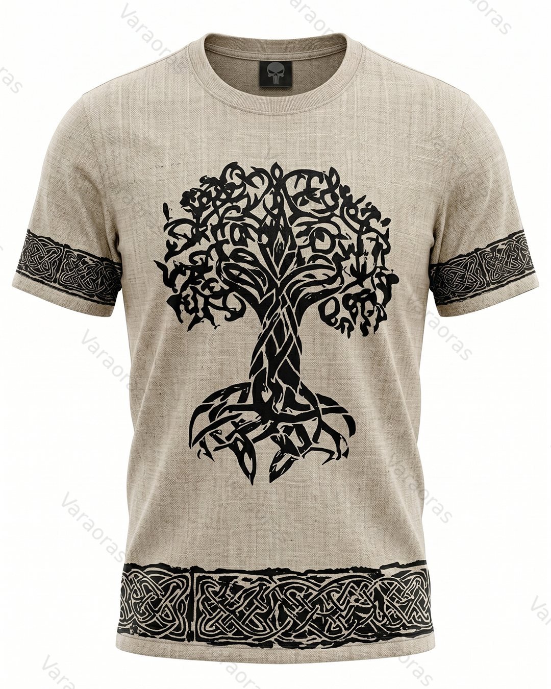 Men's Fashionable Viking Contrast Color Tree of Life Embroidered T-shirt 5581