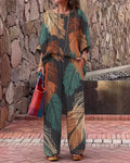 Women's Summer Resort Floral Embroidered Linen short-sleeved top & Pants Two-Piece Set   7815