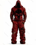 Men's Fashion Skull Contrast Color Embroidered Hoodie & Pants Two-Piece Set 8954