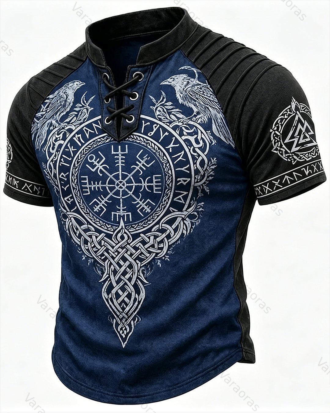 Men's Viking Print Short-Sleeve Henley T-Shirt 7386