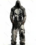 Men's Fashion Skull Contrast Color Embroidered Hoodie & Pants Two-Piece Set 3460