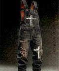 Men's Summer Fashion Faith Cross Print Overalls 4235