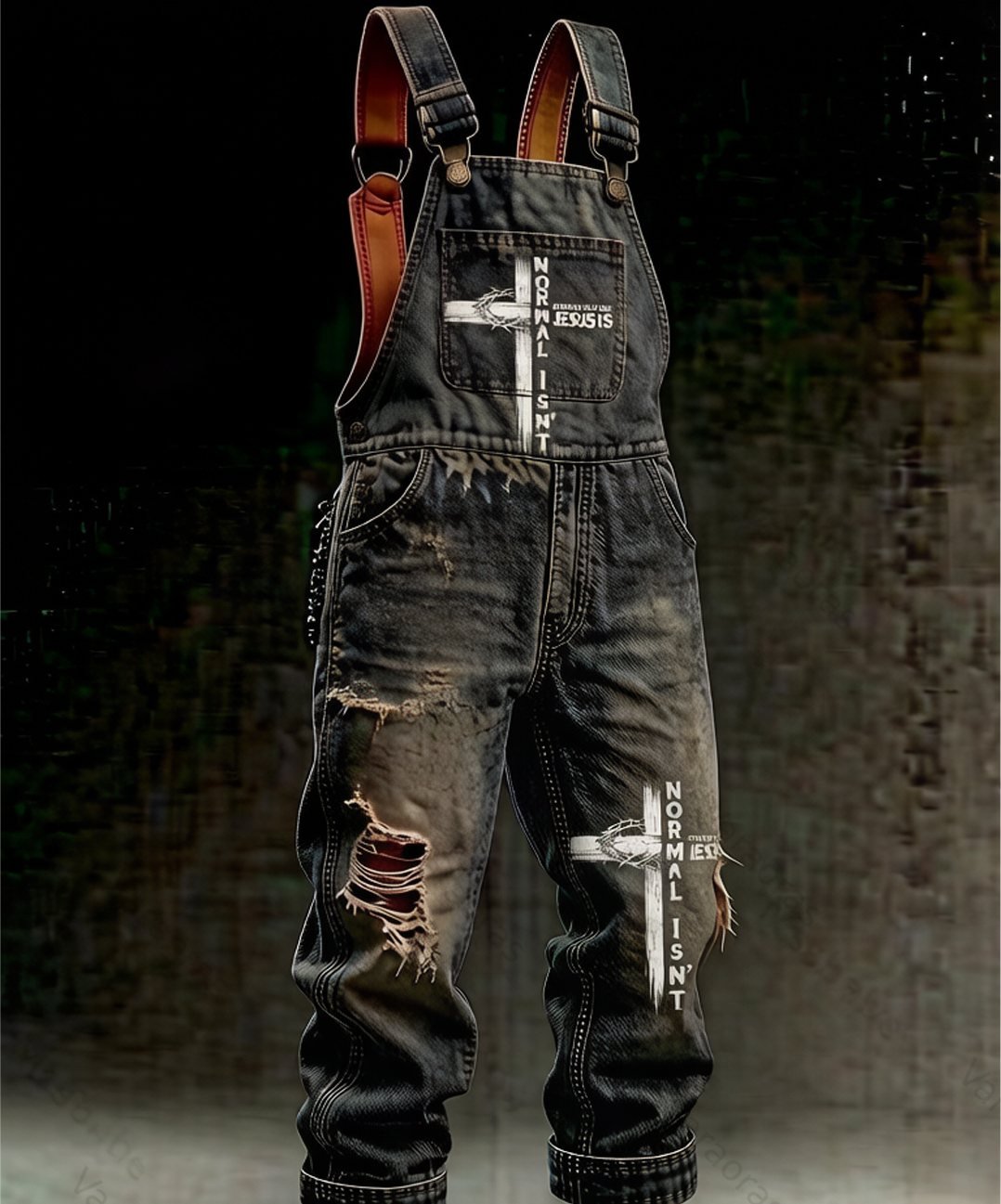 Men's Summer Fashion Faith Cross Print Overalls 4235