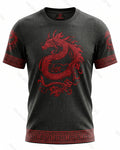 Men's Fashionable Viking Contrast Color Red Dragon Print T-shirt 2504