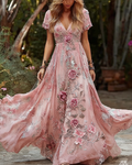 Women's Vacation Irregular Ruffle Flowers Embroidery Dress 5678