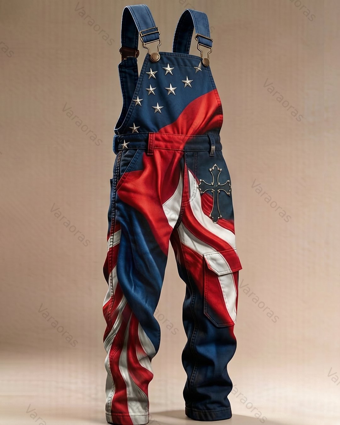 Men's Summer Fashion Faith Cross Print Overalls 4555
