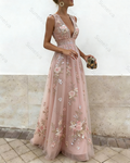 Women's Vacation Irregular Ruffle Flowers Embroidery Dress 5738