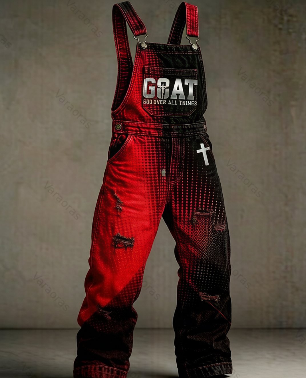 Men's Summer Fashion Faith Cross Print Overalls 8217